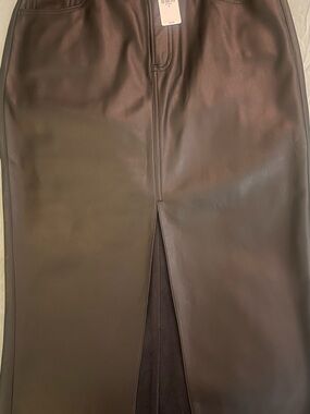 Express Black Faux Leather Skirt with Front Slit